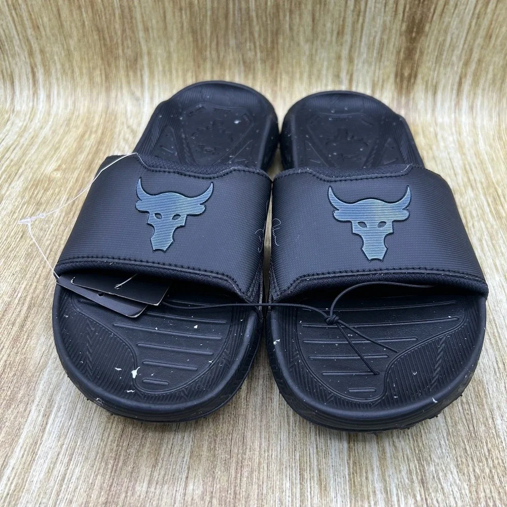 Under Armour Project Rock 3 Slide Men's Size 7 Black Brahma Bull Sandals 3026034